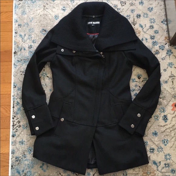 Modcloth Steve Madden Diagonal Alley Asymmetrical Black Wool Peacoat - Picture 5 of 17